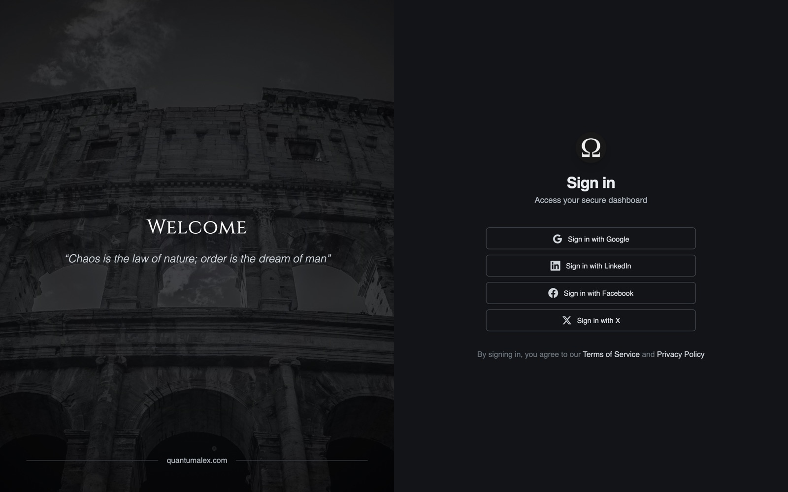 The sign-in screen, offering Google, LinkedIn, Facebook and X