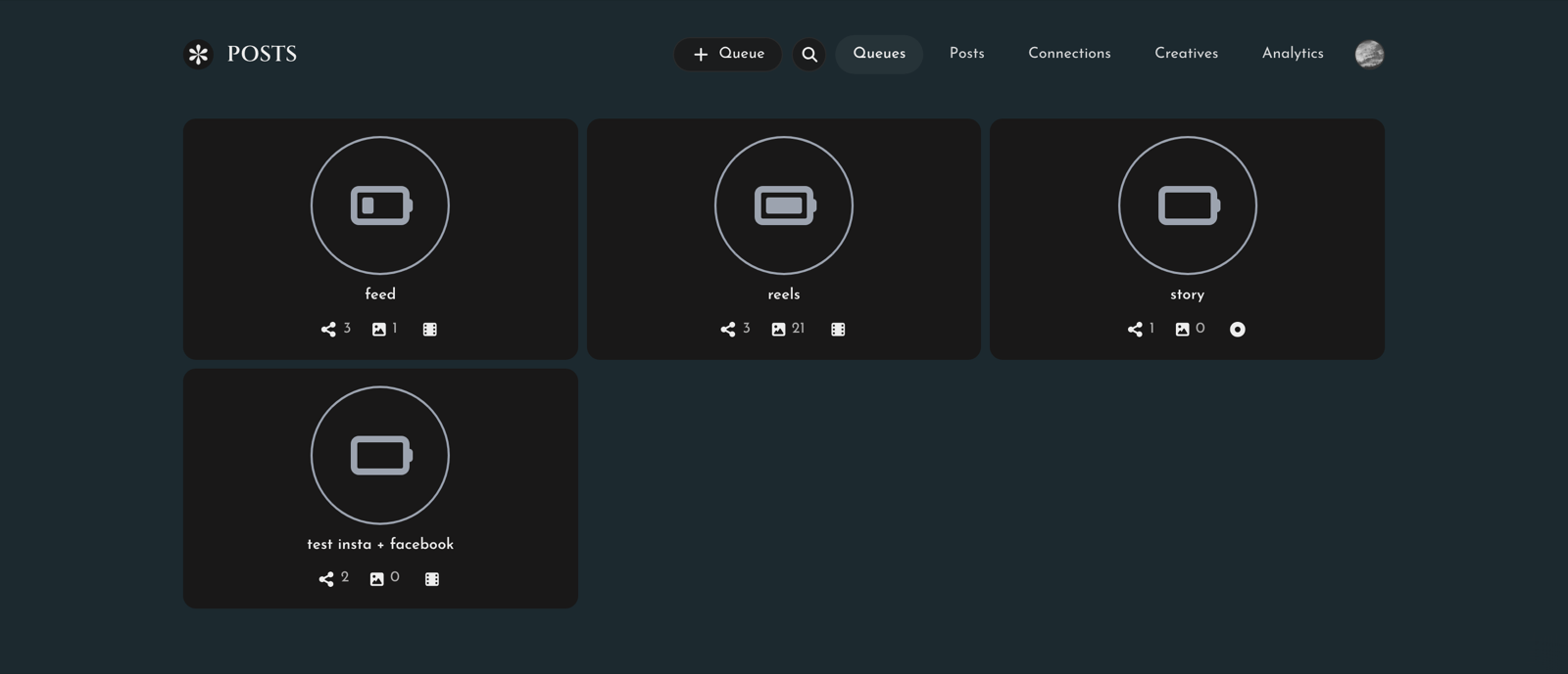 The Posts console showing the queues and what is in each